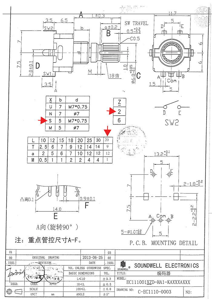 EC11帶開關編碼器規(guī)格書